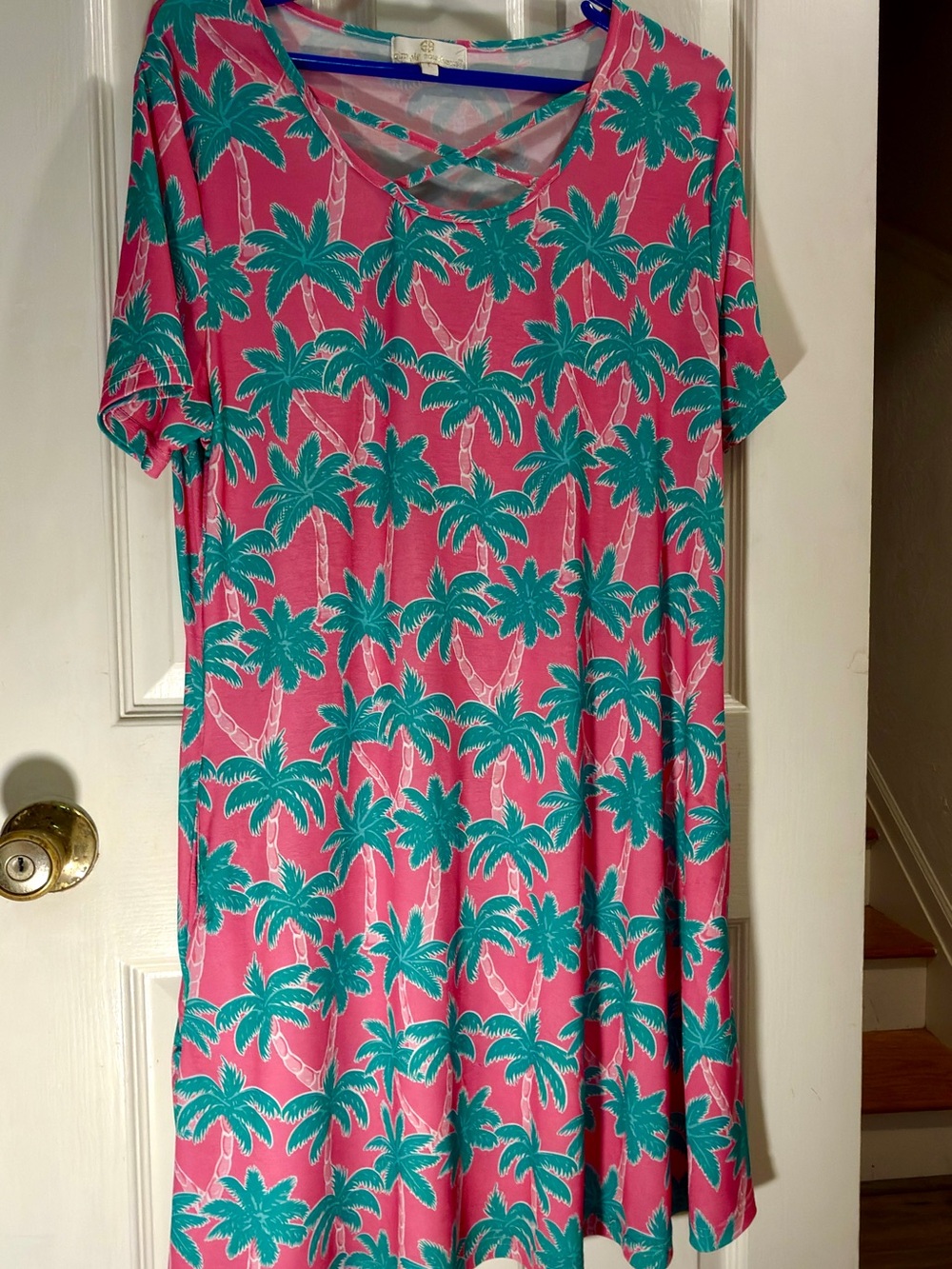 Simply Southern Pink Palm-Print One Piece Dress with Pockets